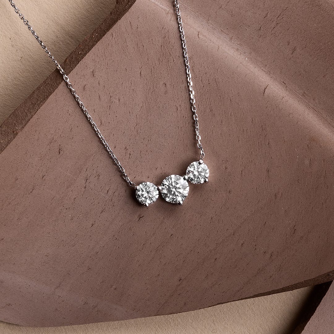 2.0CTW Round D-VVS Lab Grown Diamond Triple Dainty Stone Necklace