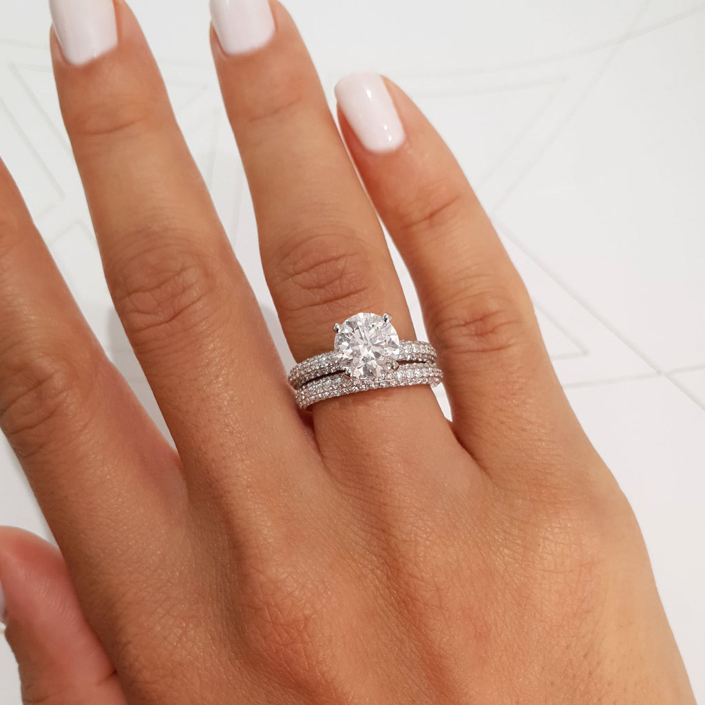 2.0 ct Round Cut Pave D-VVS Lab Grown Diamond Bridal Ring Set