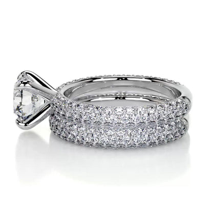2.0 ct Round Cut Pave D-VVS Lab Grown Diamond Bridal Ring Set