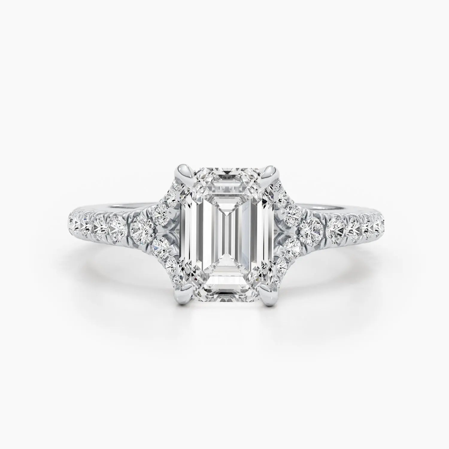 2.0 ct Emerald D-VVS Lab Grown Diamond Split Shank Engagement Ring