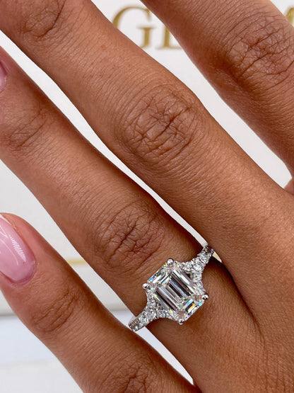 2.0 ct Emerald D-VVS Lab Grown Diamond Split Shank Engagement Ring