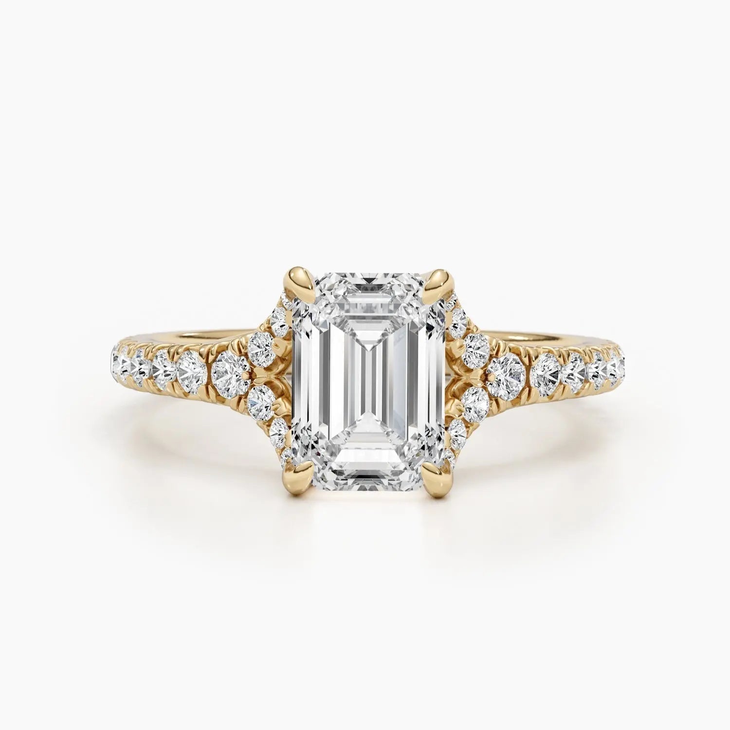 2.0 ct Emerald D-VVS Lab Grown Diamond Split Shank Engagement Ring