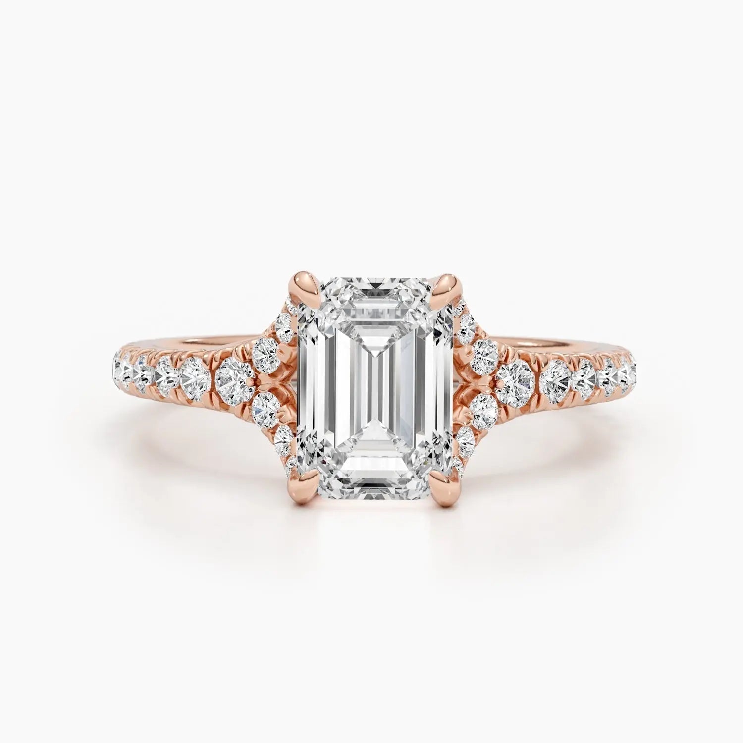 2.0 ct Emerald D-VVS Lab Grown Diamond Split Shank Engagement Ring