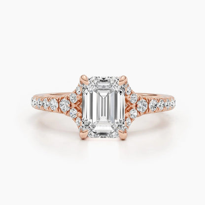 2.0 ct Emerald D-VVS Lab Grown Diamond Split Shank Engagement Ring