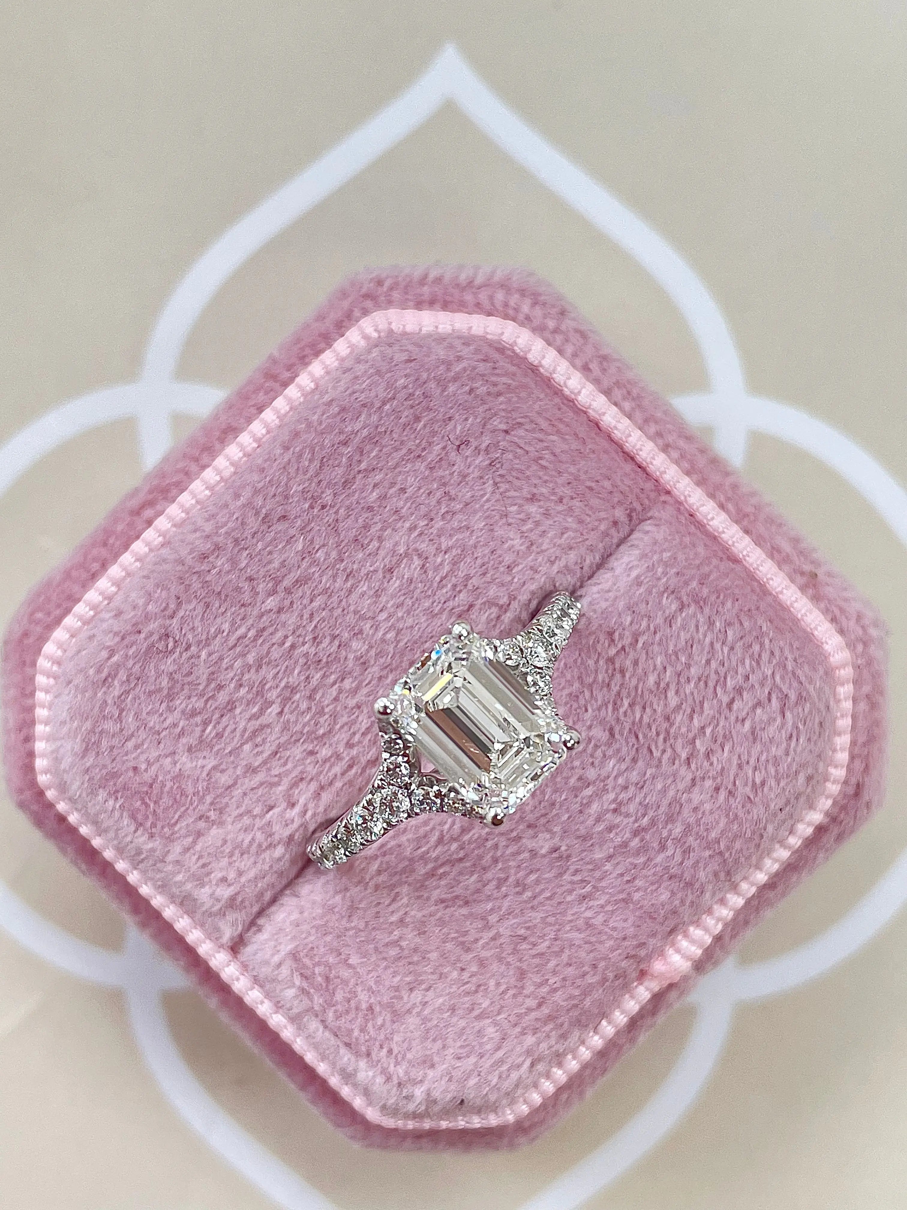 2.0 ct Emerald D-VVS Lab Grown Diamond Split Shank Engagement Ring