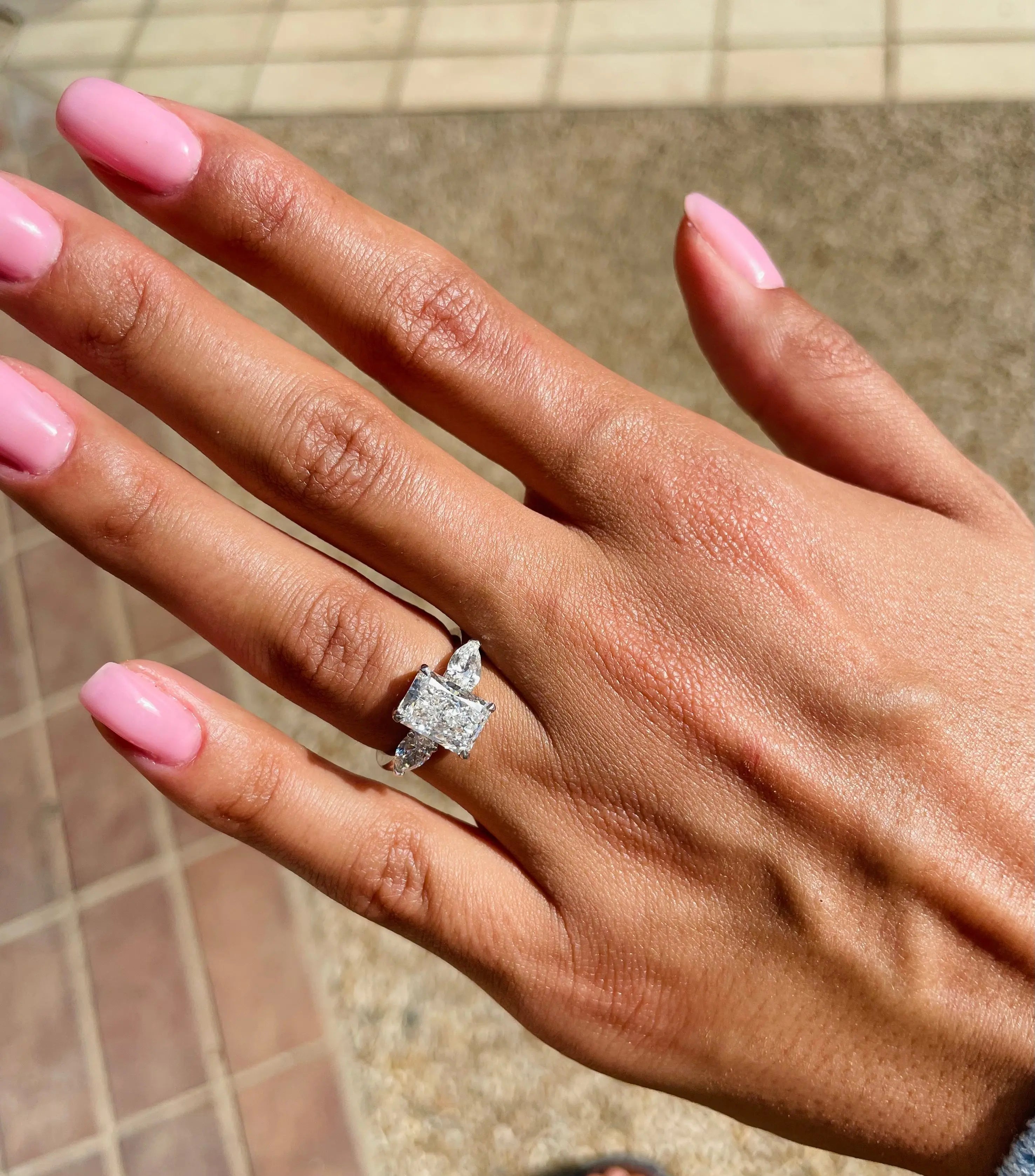 2.5 ct Radiant D- VVS Three Stones Diamond Lab Grown Engagement Ring