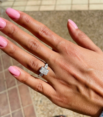 2.5 ct Radiant D- VVS Three Stones Diamond Lab Grown Engagement Ring