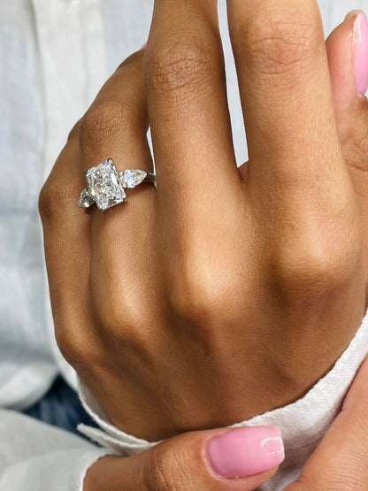 2.5 ct Radiant D- VVS Three Stones Diamond Lab Grown Engagement Ring