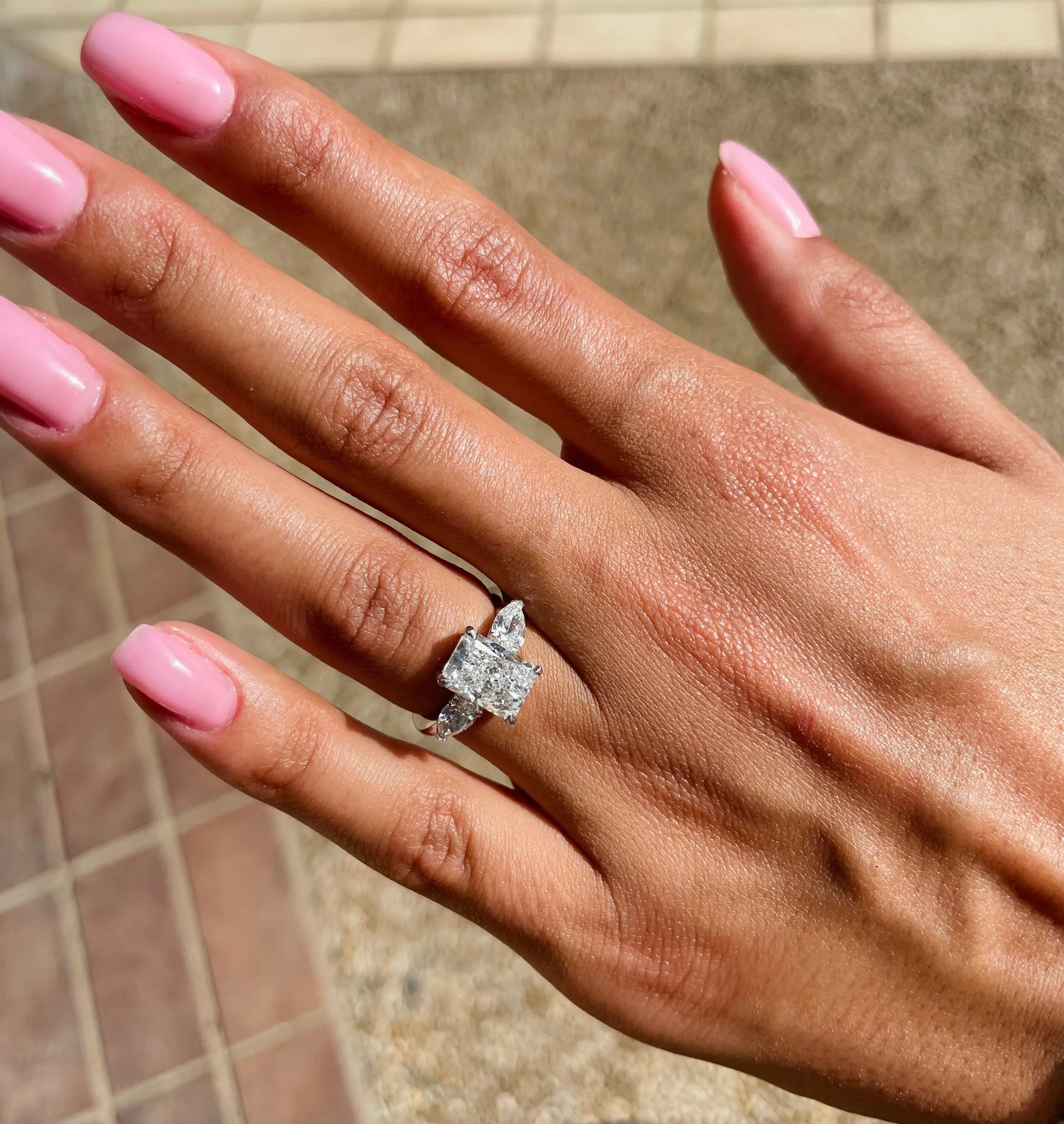 2.5 ct Radiant D- VVS Three Stones Diamond Lab Grown Engagement Ring