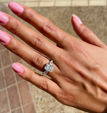 2.5 ct Radiant D- VVS Three Stones Diamond Lab Grown Engagement Ring