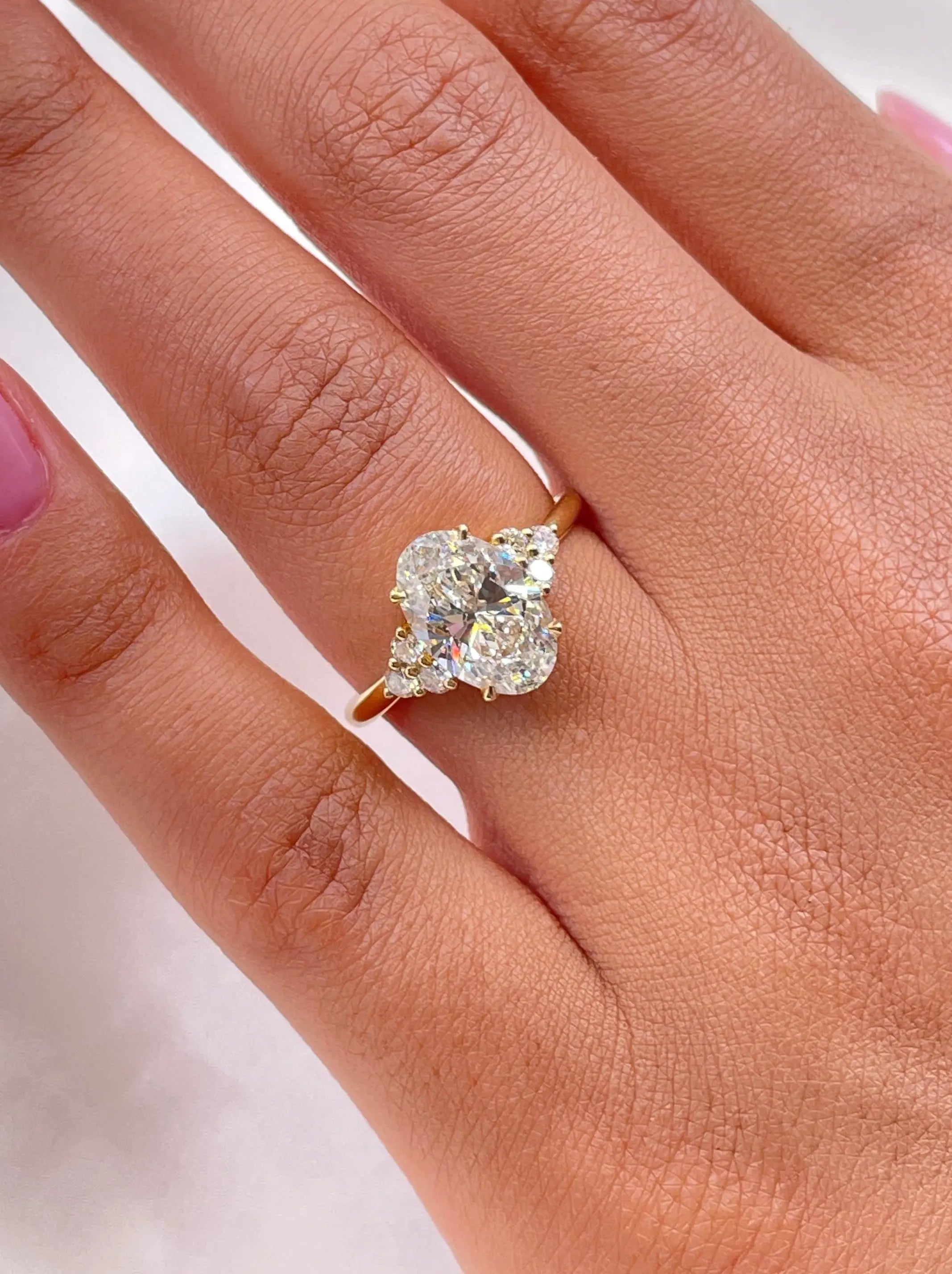 2.50 ct Oval Shaped D- VSV Lab Grown Diamond Cluster Engagement Ring