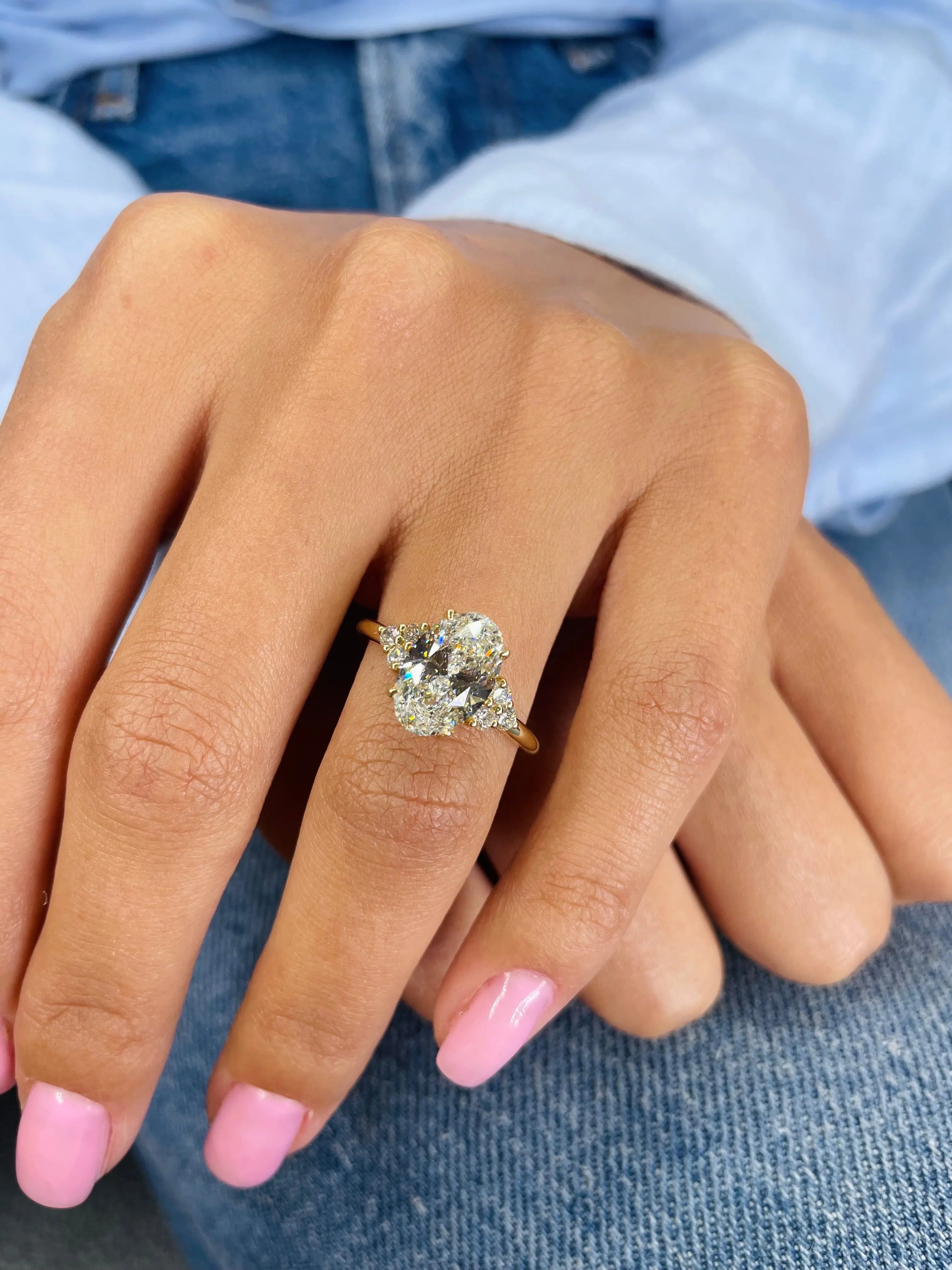 2.50 ct Oval Shaped D- VSV Lab Grown Diamond Cluster Engagement Ring