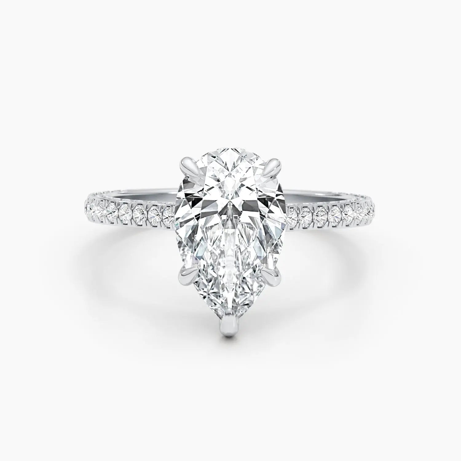 2.50 ct Pear D- VVS Hidden Halo Lab Grown Diamond Pave Engagement Ring
