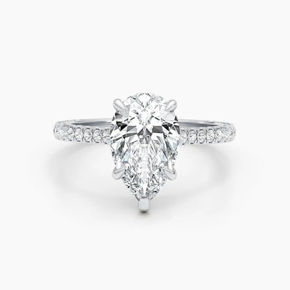 2.50 ct Pear D- VVS Hidden Halo Lab Grown Diamond Pave Engagement Ring