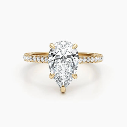 2.50 ct Pear D- VVS Hidden Halo Lab Grown Diamond Pave Engagement Ring