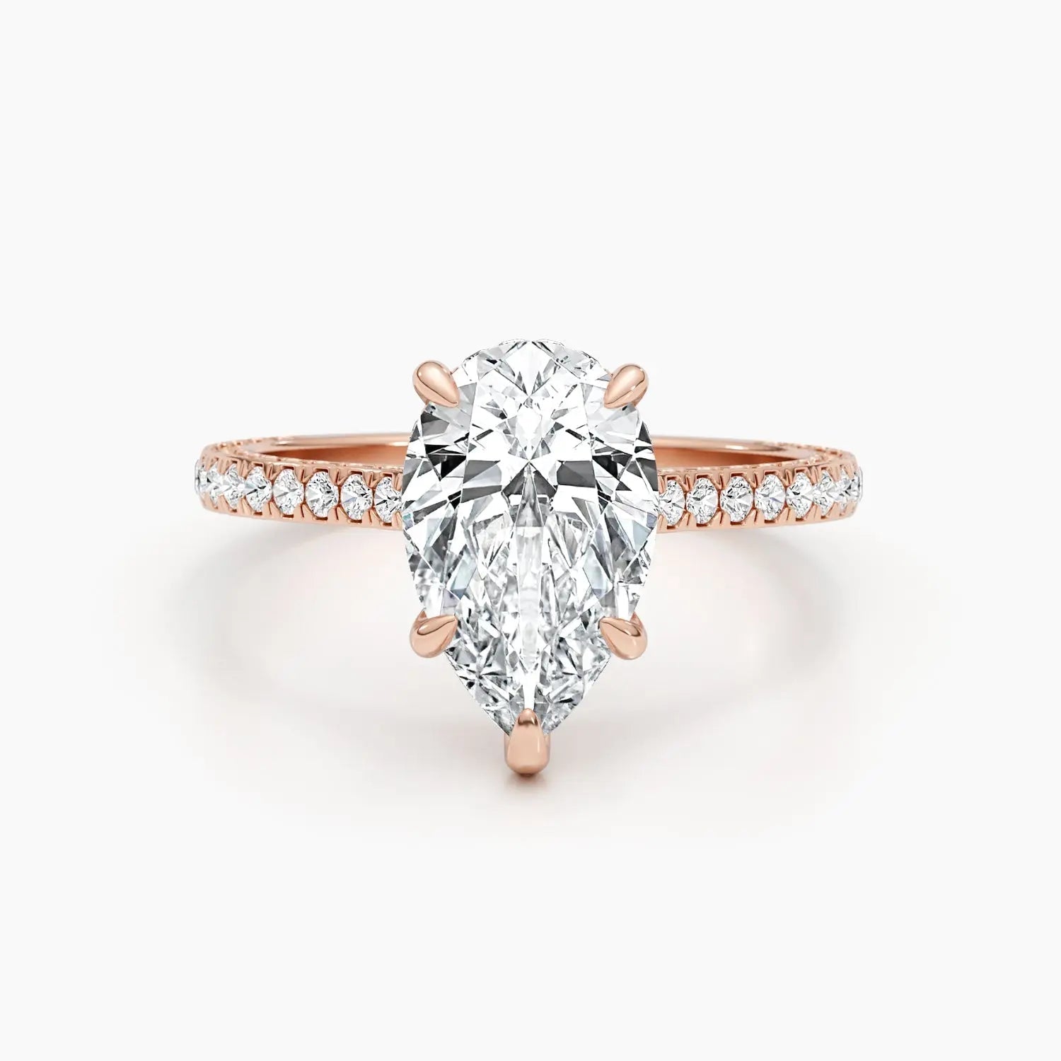 2.50 ct Pear D- VVS Hidden Halo Lab Grown Diamond Pave Engagement Ring