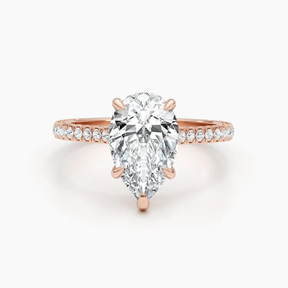 2.50 ct Pear D- VVS Hidden Halo Lab Grown Diamond Pave Engagement Ring
