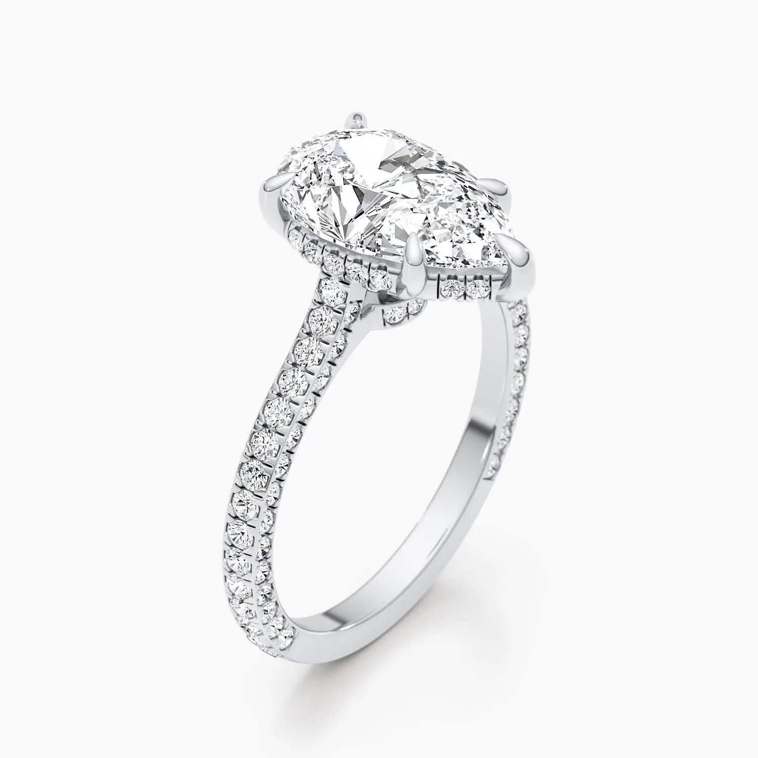 2.50 ct Pear D- VVS Hidden Halo Lab Grown Diamond Pave Engagement Ring