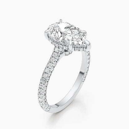2.50 ct Pear D- VVS Hidden Halo Lab Grown Diamond Pave Engagement Ring
