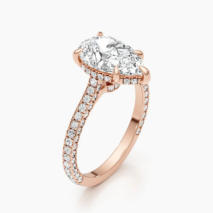 2.50 ct Pear D- VVS Hidden Halo Lab Grown Diamond Pave Engagement Ring