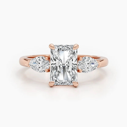 2.62ct Radiant E-VS Three Stones Lab Grown Diamond Engagement Ring