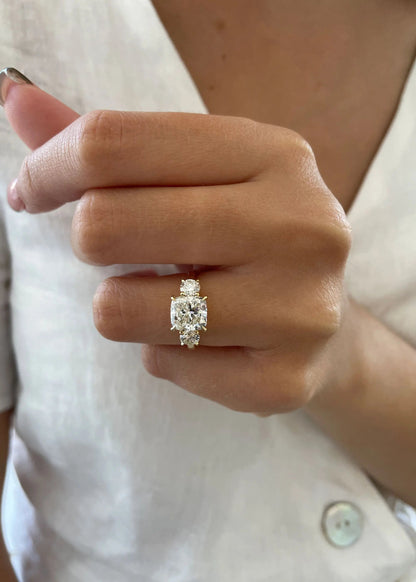 2.5ct Cushion D-VVS Lab Grown Diamond Three Stones Engagement Ring