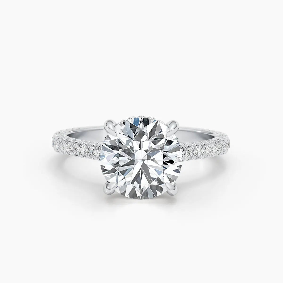 2.50 ct Round D- VVS Hidden Halo Lab Grown Diamond Pave Engagement Ring