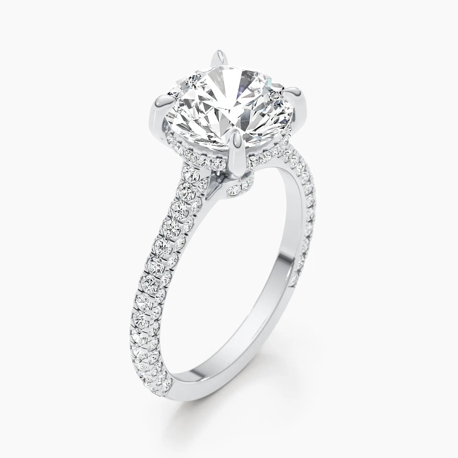 2.50 ct Round D- VVS Hidden Halo Lab Grown Diamond Pave Engagement Ring