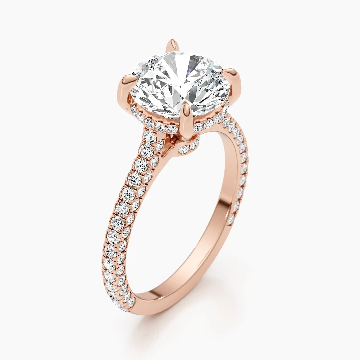 2.50 ct Round D- VVS Hidden Halo Lab Grown Diamond Pave Engagement Ring