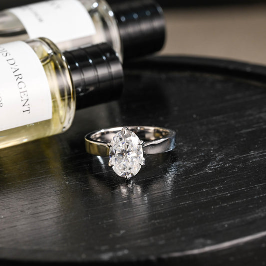 Solid Gold Solitaire 3mm Oval Cut Moissanite Engagement Ring, Anniversary Gift for Women