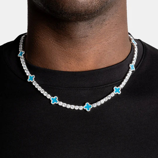 Tennis Round Cut VVS Moissanite Diamond Candy Blue Luxury Chain