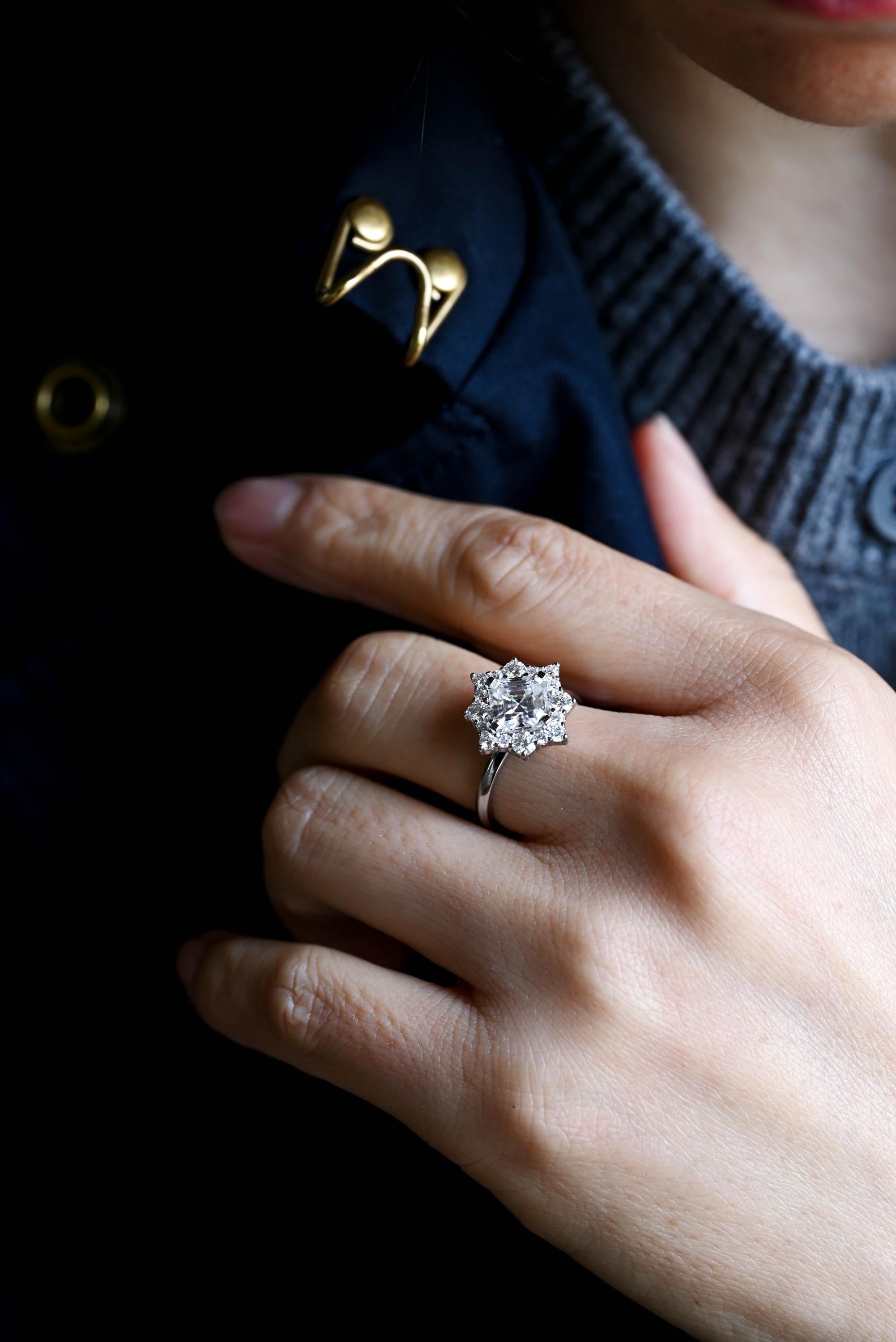 Solid Gold Asscher Cut Moissanite Engagement Ring, Anniversary Gift Birthday Gift for Women Wife