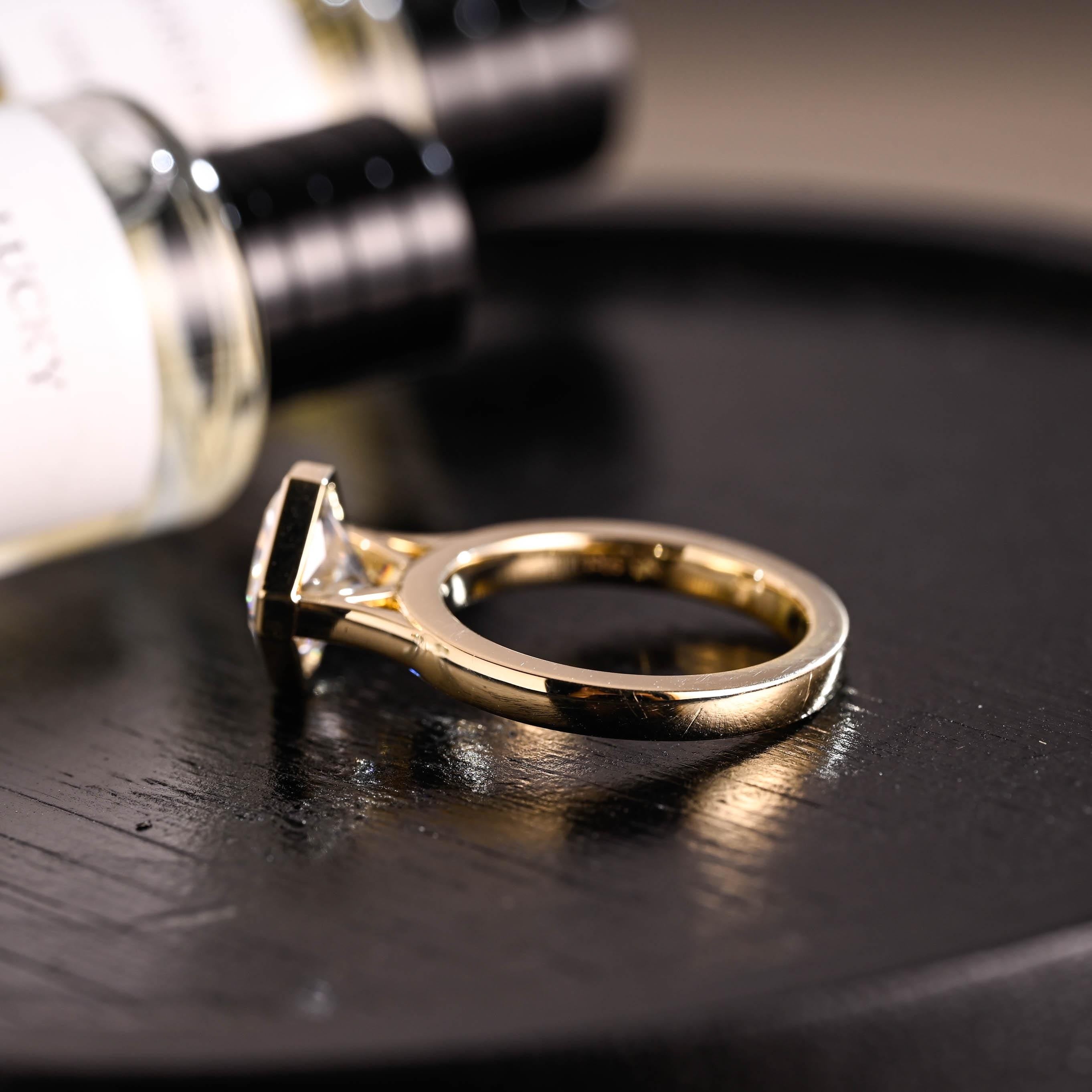 Solid Gold Cathedral Setting Solitaire Radiant Cut Moissanite Engagement Ring