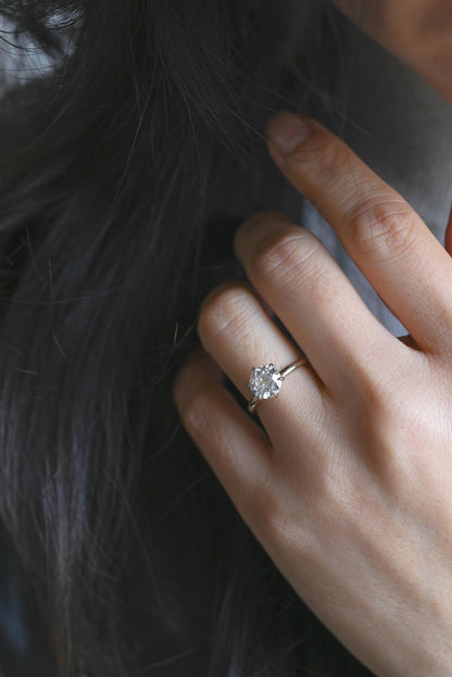 Two-Tone Solid Gold Round Cut Moissanite Engagement Ring, Hidden Halo Promise Ring, Anniversary Gift for Women Wife