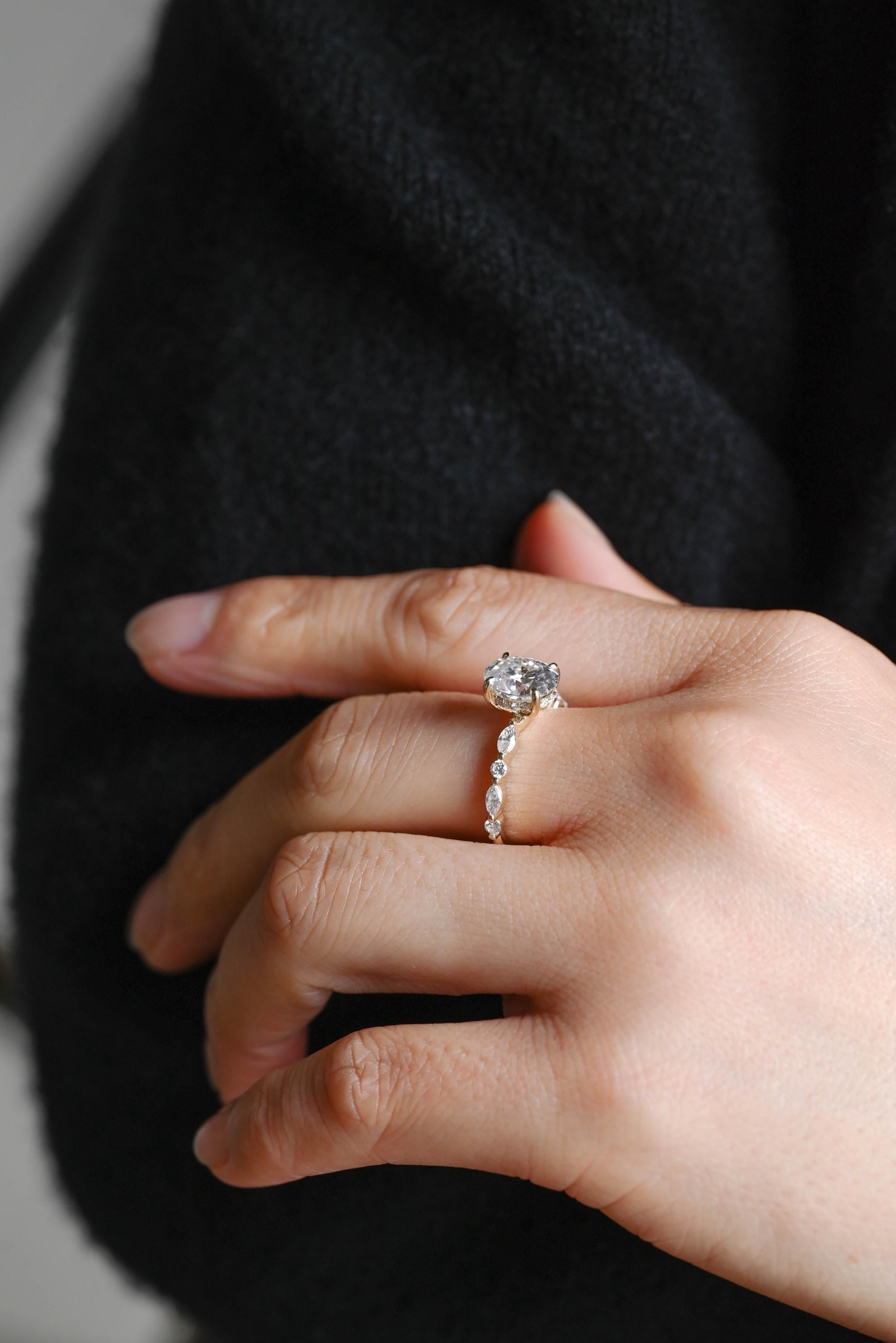 Solid Gold Oval Cut Moissanite Engagement Ring, Anniversary Gift Birthday Gift for Women