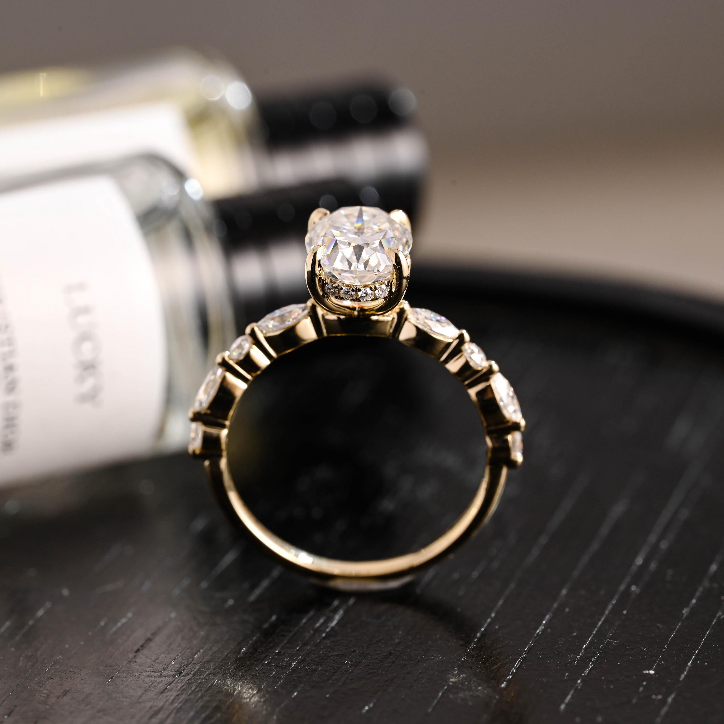 Solid Gold Oval Cut Moissanite Engagement Ring, Anniversary Gift Birthday Gift for Women