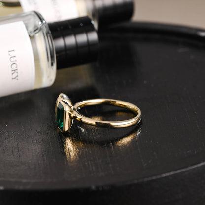 Solid Gold Toi et Moi Lab Grown Emerald & Pear Santa Maria Color Sapphire Engagement Ring
