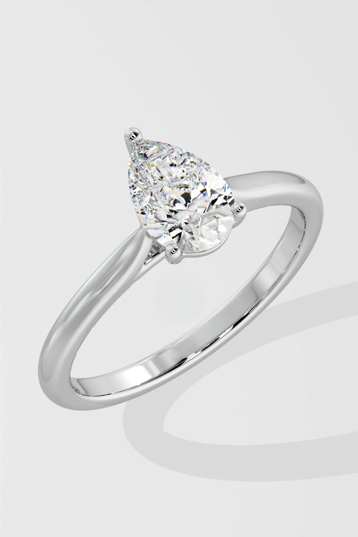Pear Cut 1 CT Lab Grown Diamond Simple Solitaire Engagement Ring
