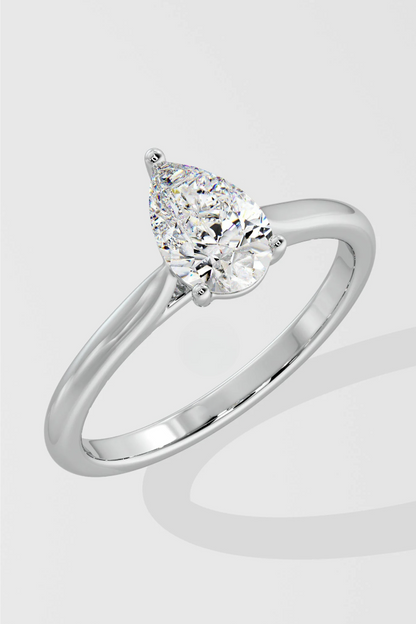 Pear Cut 1 CT Lab Grown Diamond Simple Solitaire Engagement Ring