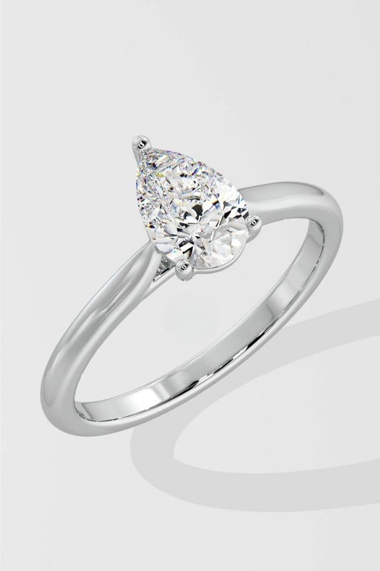 Pear Cut 1 CT Lab Grown Diamond Simple Solitaire Engagement Ring