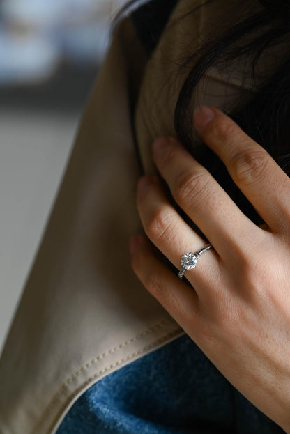 Solid Gold Round Cut Moissanite Engagement Ring, Anniversary Gift Birthday Gift for Women Wife