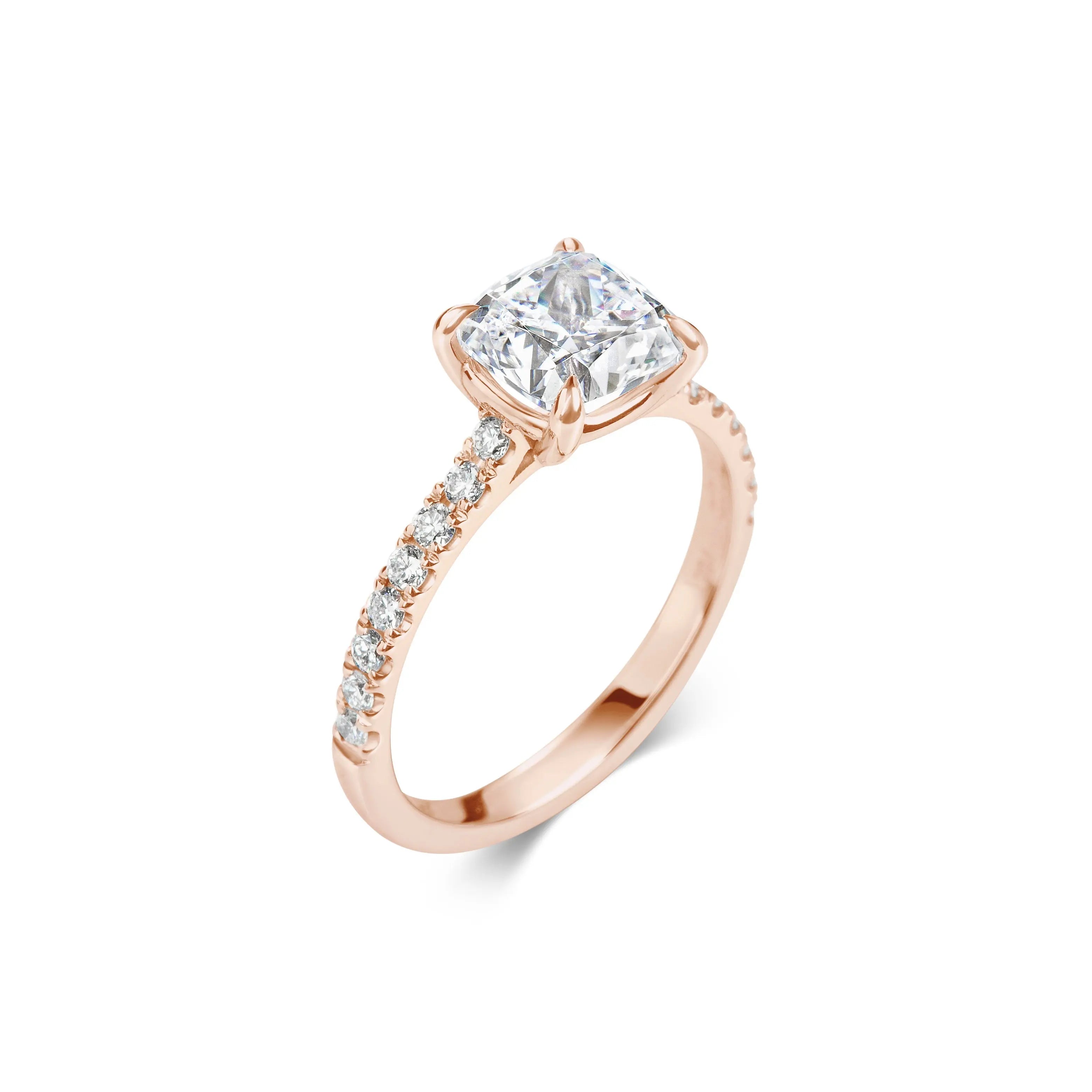 2.0 ct Cushion D- VVS Lab Grown Diamond Pave Engagement Ring
