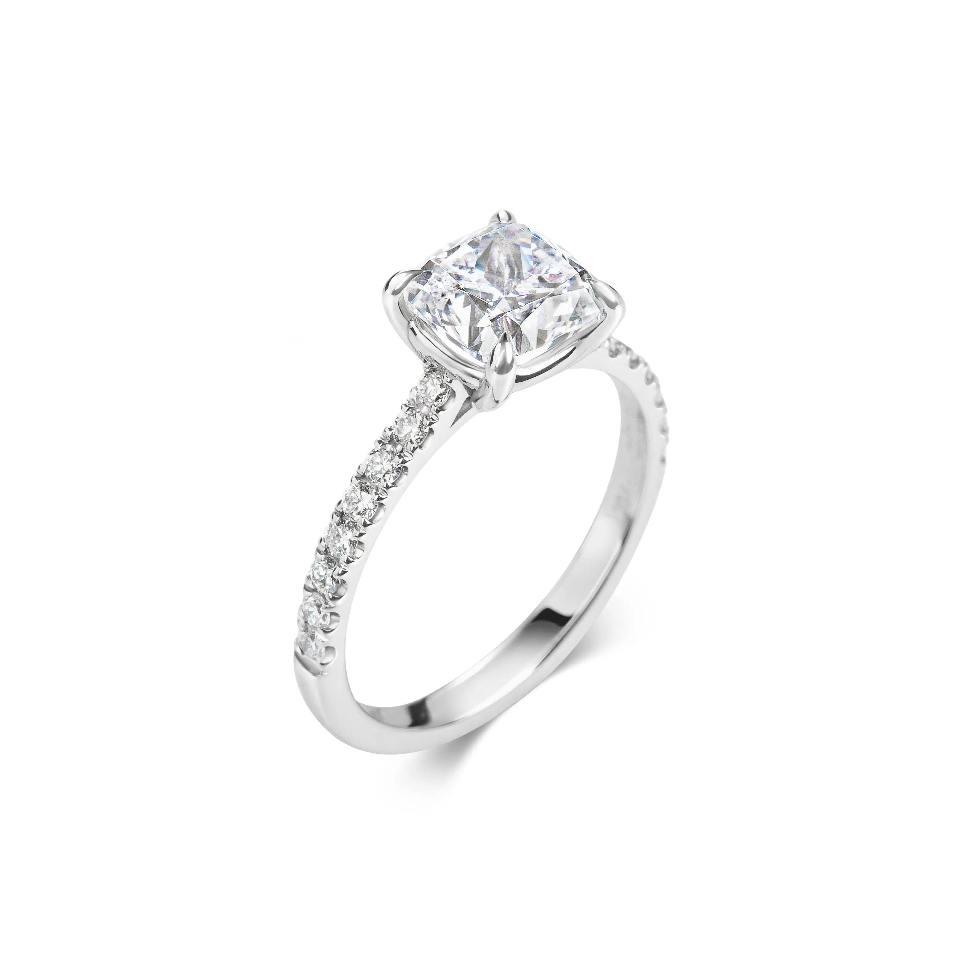 2.0 ct Cushion D- VVS Lab Grown Diamond Pave Engagement Ring