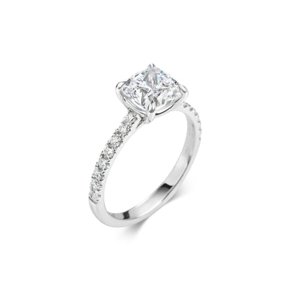 2.0 ct Cushion D- VVS Lab Grown Diamond Pave Engagement Ring