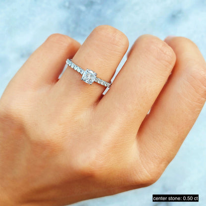 2.0 ct Cushion D- VVS Lab Grown Diamond Pave Engagement Ring