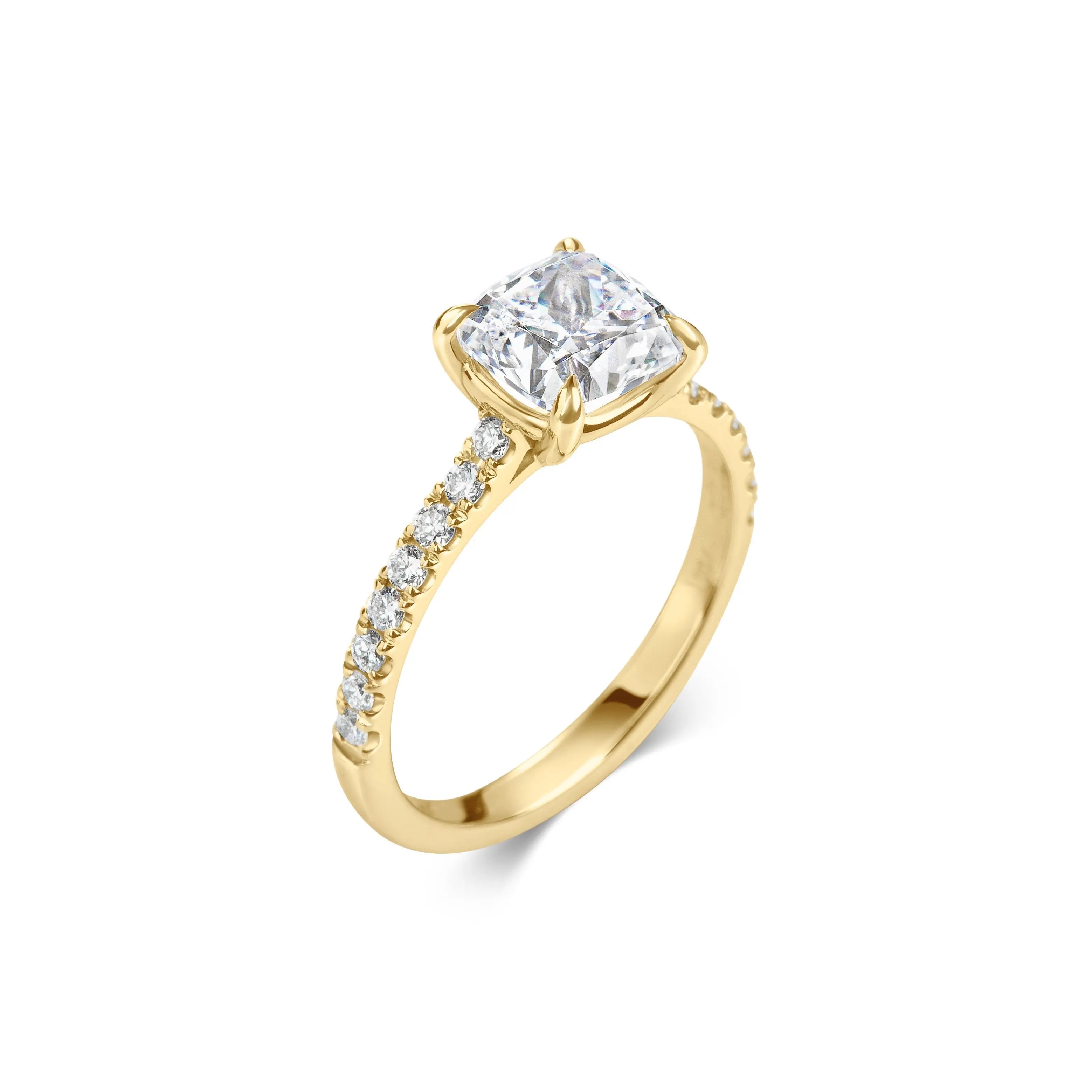 2.0 ct Cushion D- VVS Lab Grown Diamond Pave Engagement Ring