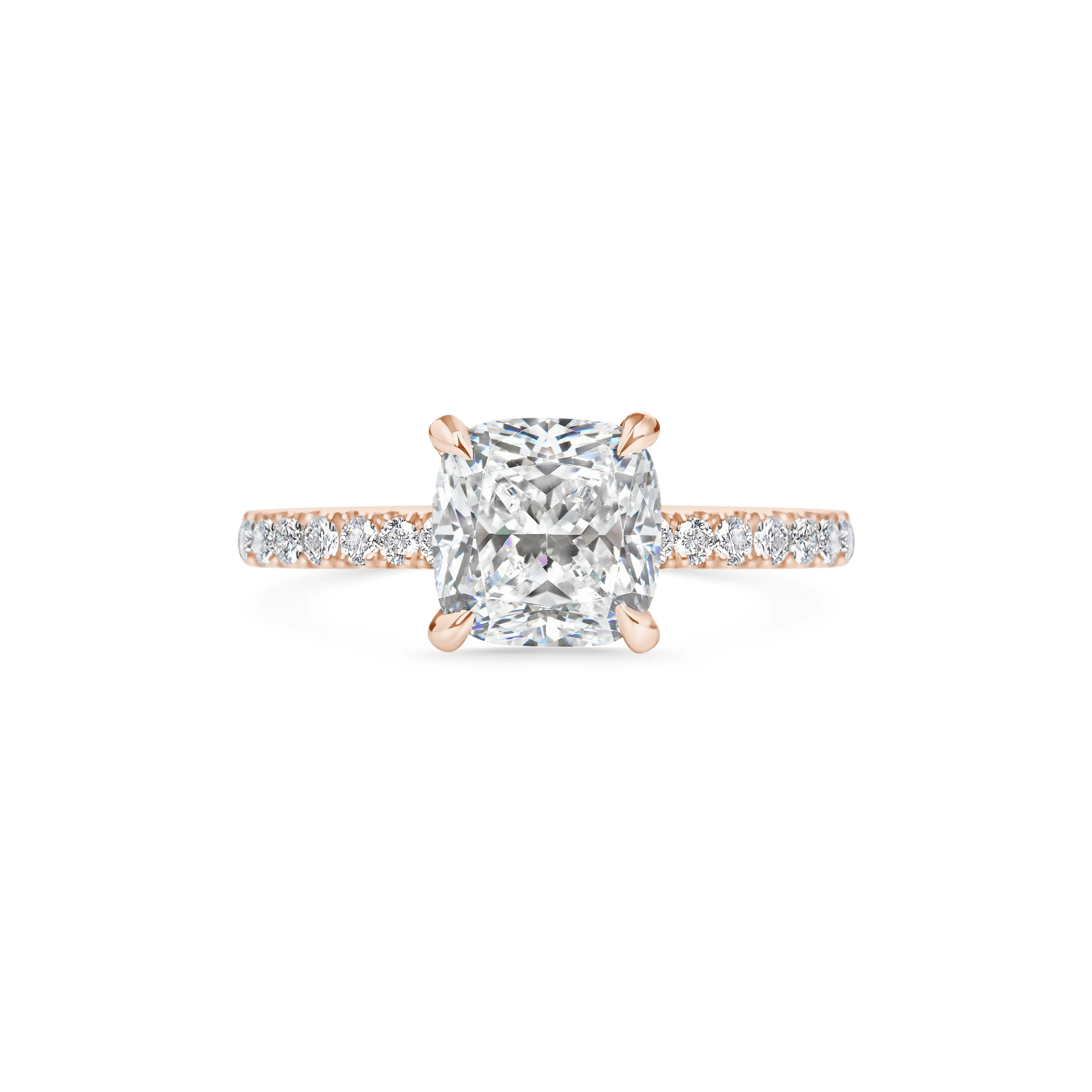2.0 ct Cushion D- VVS Lab Grown Diamond Pave Engagement Ring