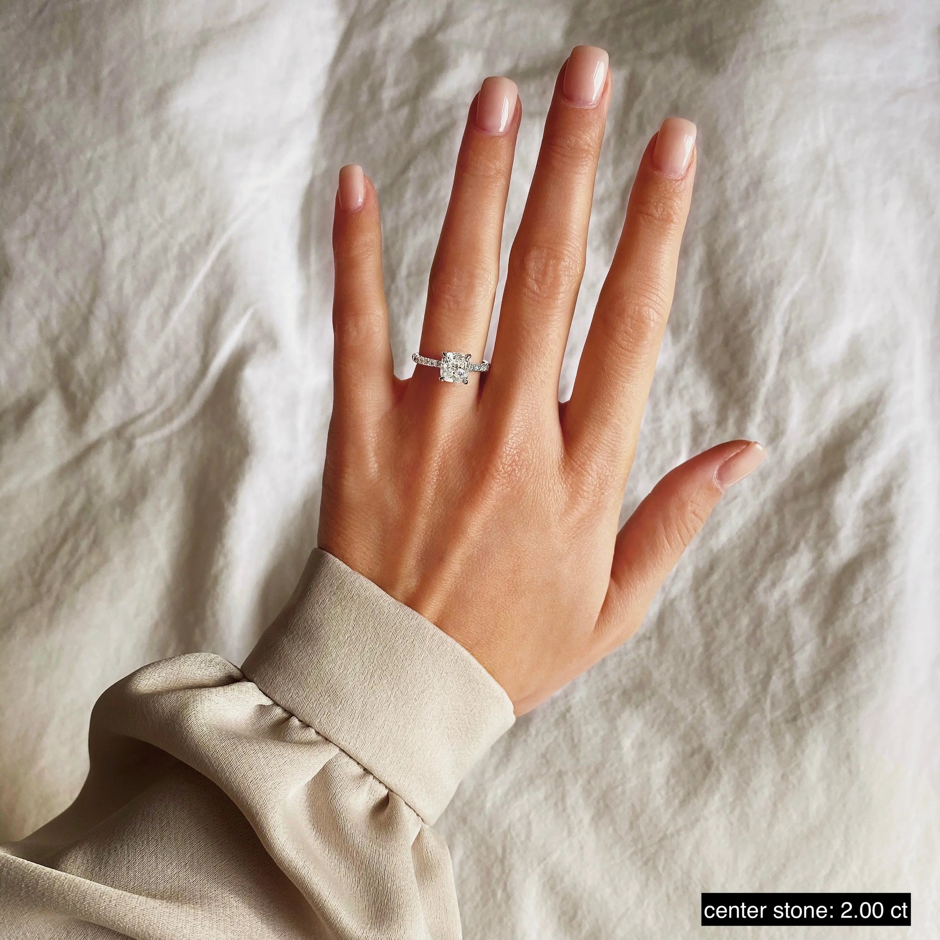 2.0 ct Cushion D- VVS Lab Grown Diamond Pave Engagement Ring