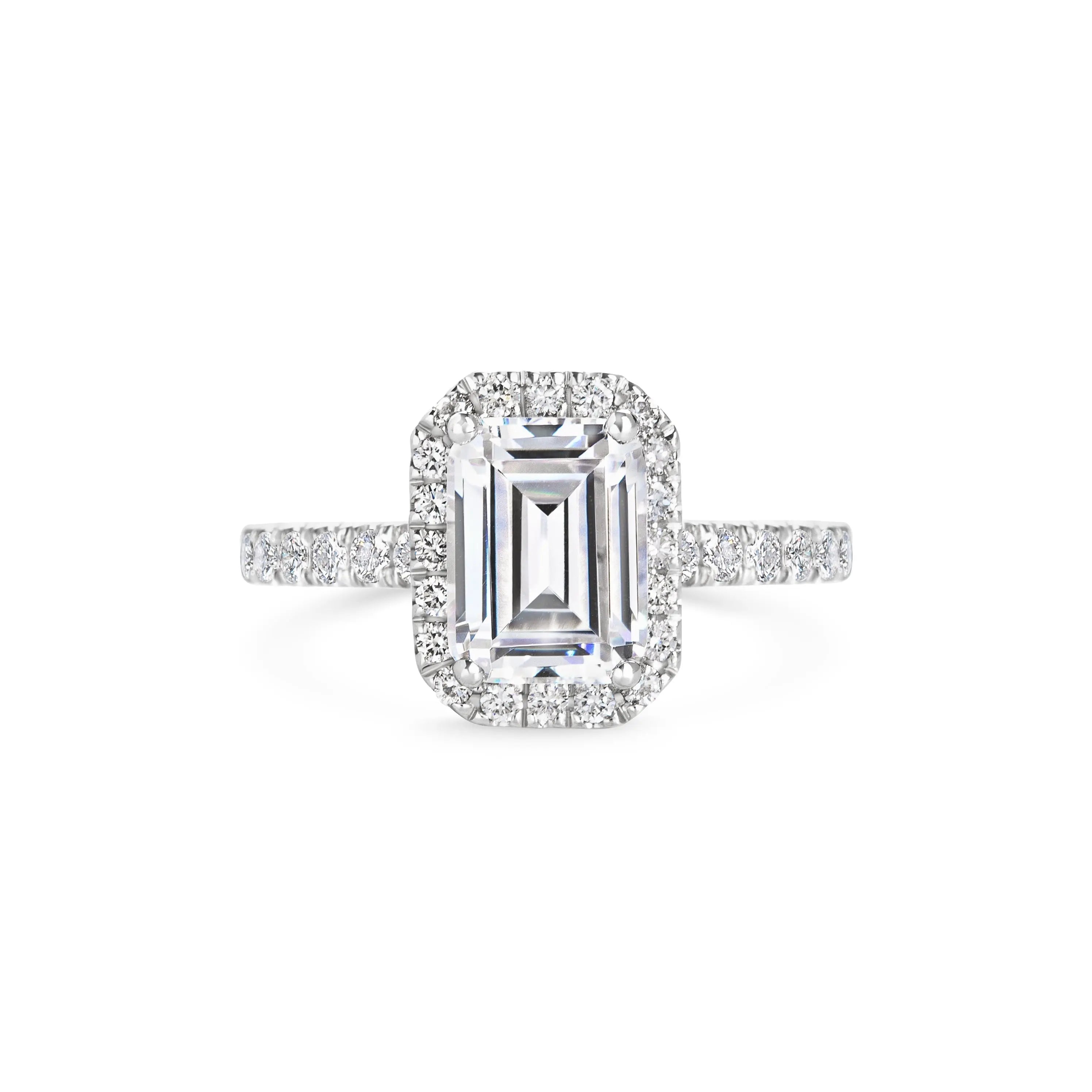 2.0 ct Emerald Cut Halo D- VVS Lab Grown Diamond Pave Engagement Ring