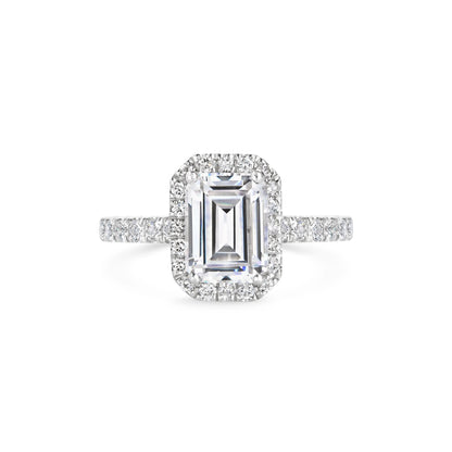 2.0 ct Emerald Cut Halo D- VVS Lab Grown Diamond Pave Engagement Ring